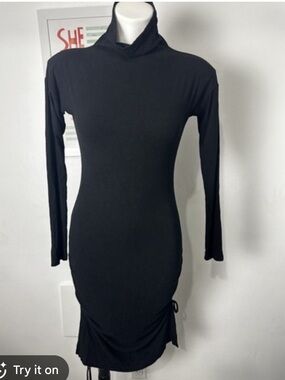 Anthropologie Saturday Sunday Emily Black Mockneck Ribbed Knit Midi Dress